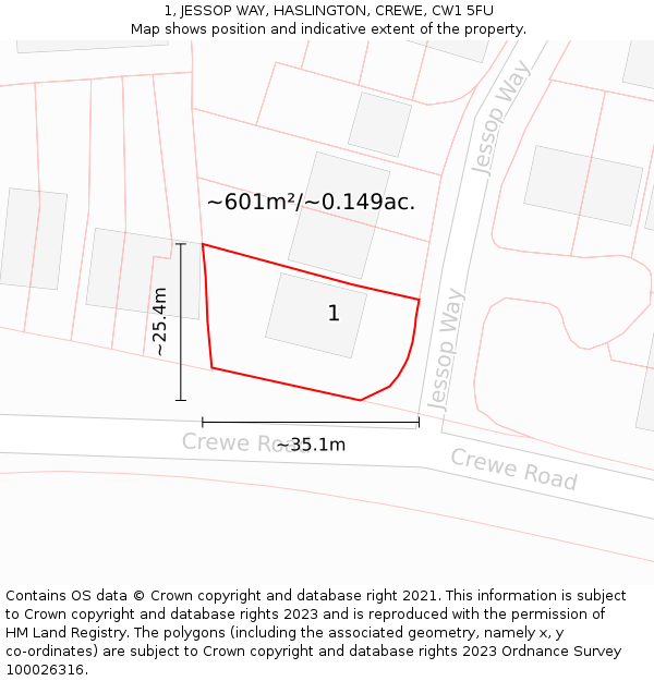 1, JESSOP WAY, HASLINGTON, CREWE, CW1 5FU: Plot and title map