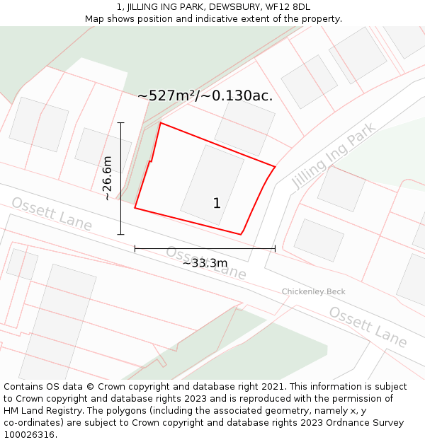 1, JILLING ING PARK, DEWSBURY, WF12 8DL: Plot and title map