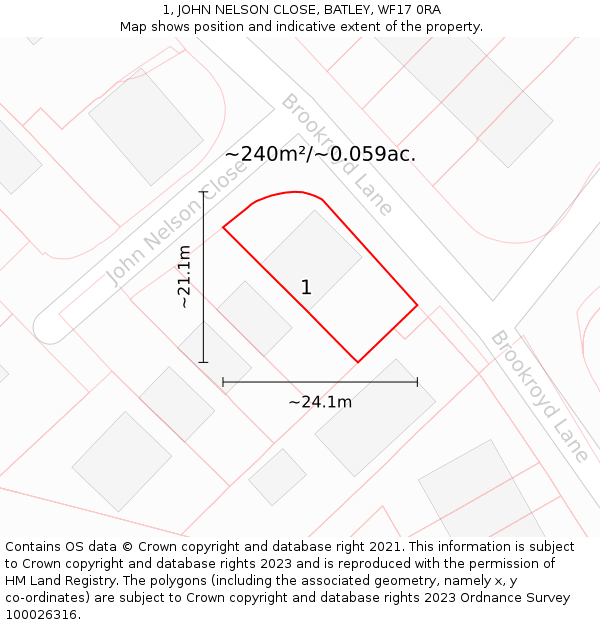 1, JOHN NELSON CLOSE, BATLEY, WF17 0RA: Plot and title map