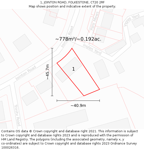 1, JOINTON ROAD, FOLKESTONE, CT20 2RF: Plot and title map