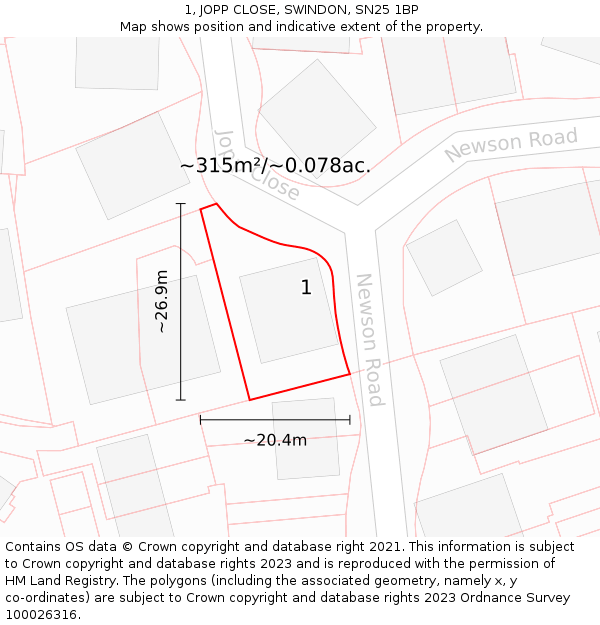 1, JOPP CLOSE, SWINDON, SN25 1BP: Plot and title map