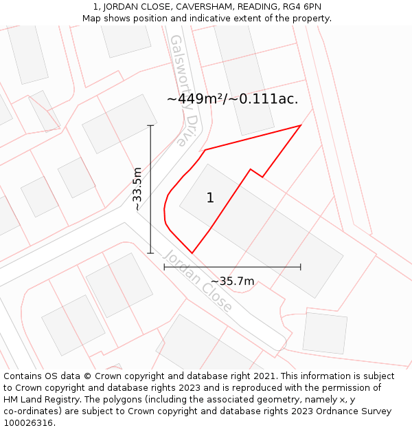 1, JORDAN CLOSE, CAVERSHAM, READING, RG4 6PN: Plot and title map