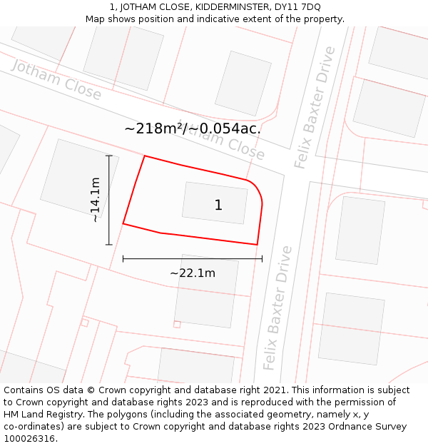 1, JOTHAM CLOSE, KIDDERMINSTER, DY11 7DQ: Plot and title map