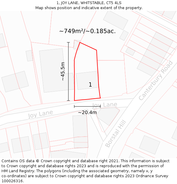 1, JOY LANE, WHITSTABLE, CT5 4LS: Plot and title map