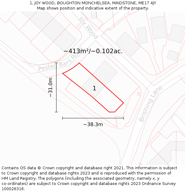 1, JOY WOOD, BOUGHTON MONCHELSEA, MAIDSTONE, ME17 4JY: Plot and title map