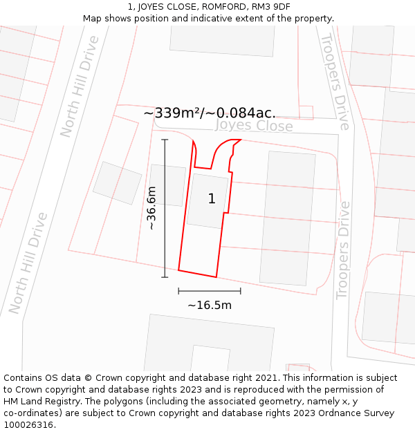 1, JOYES CLOSE, ROMFORD, RM3 9DF: Plot and title map