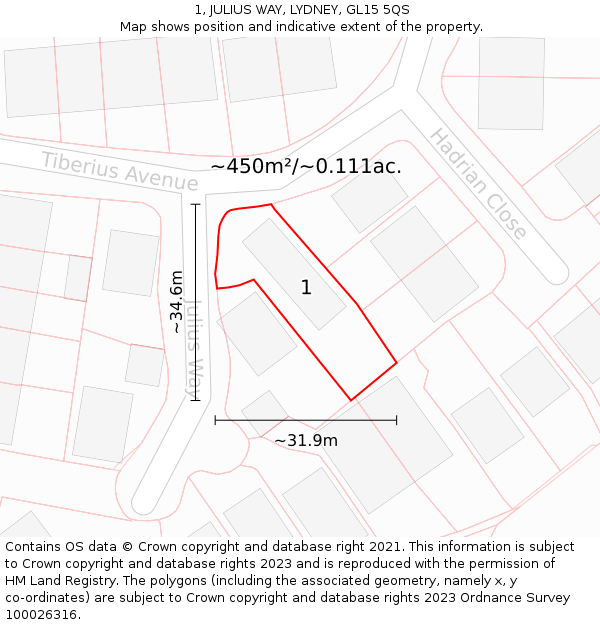 1, JULIUS WAY, LYDNEY, GL15 5QS: Plot and title map