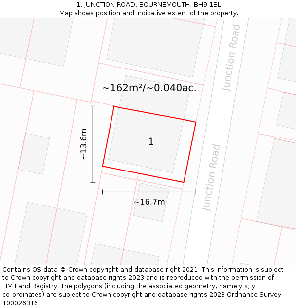 1, JUNCTION ROAD, BOURNEMOUTH, BH9 1BL: Plot and title map