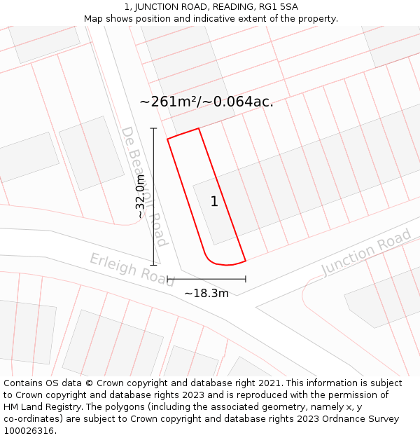 1, JUNCTION ROAD, READING, RG1 5SA: Plot and title map