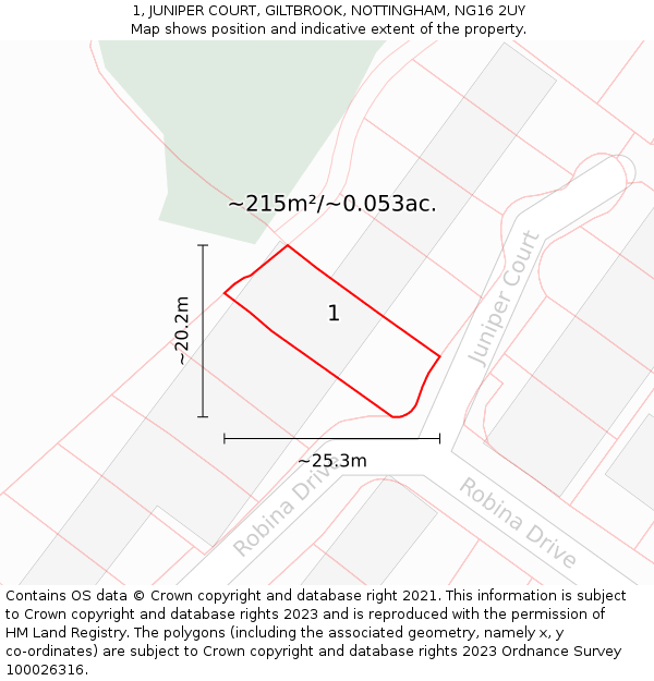 1, JUNIPER COURT, GILTBROOK, NOTTINGHAM, NG16 2UY: Plot and title map