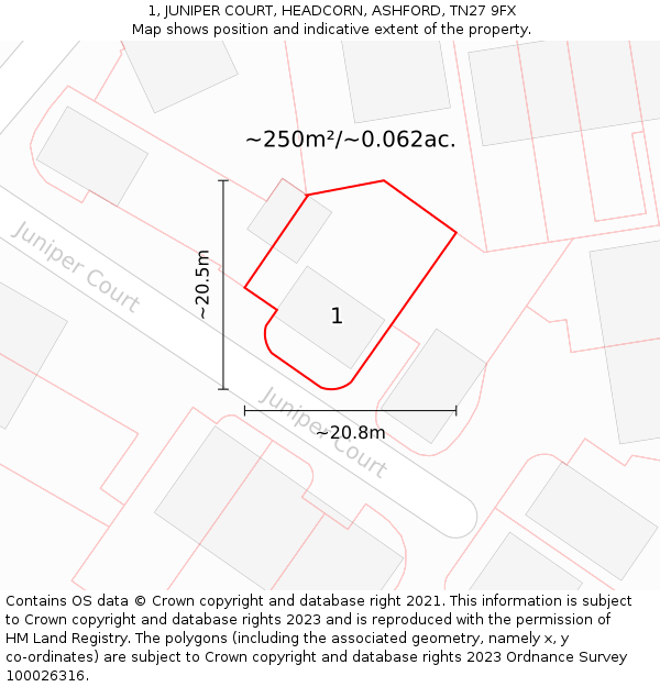 1, JUNIPER COURT, HEADCORN, ASHFORD, TN27 9FX: Plot and title map