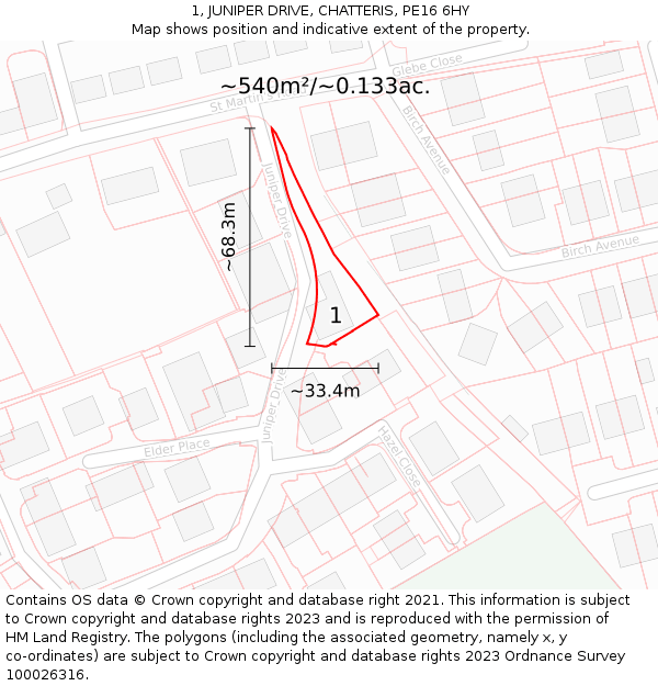 1, JUNIPER DRIVE, CHATTERIS, PE16 6HY: Plot and title map