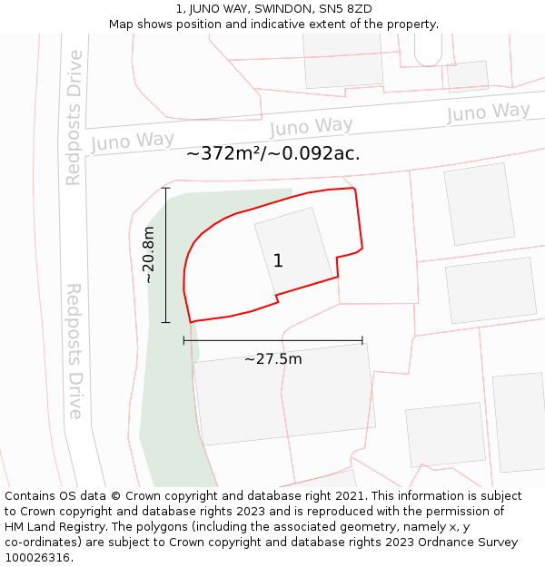 1, JUNO WAY, SWINDON, SN5 8ZD: Plot and title map