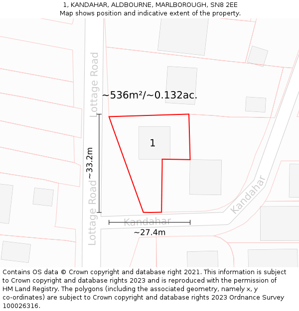 1, KANDAHAR, ALDBOURNE, MARLBOROUGH, SN8 2EE: Plot and title map