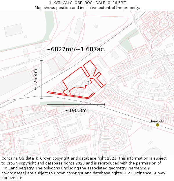 1, KATHAN CLOSE, ROCHDALE, OL16 5BZ: Plot and title map