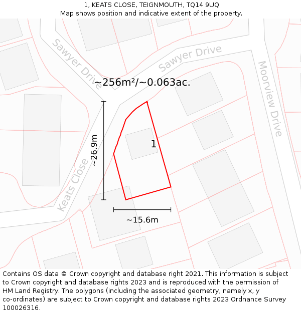 1, KEATS CLOSE, TEIGNMOUTH, TQ14 9UQ: Plot and title map