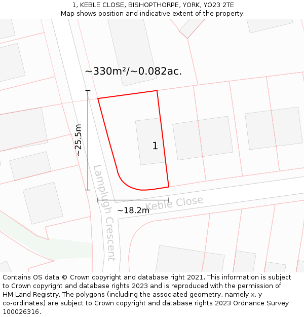 1, KEBLE CLOSE, BISHOPTHORPE, YORK, YO23 2TE: Plot and title map