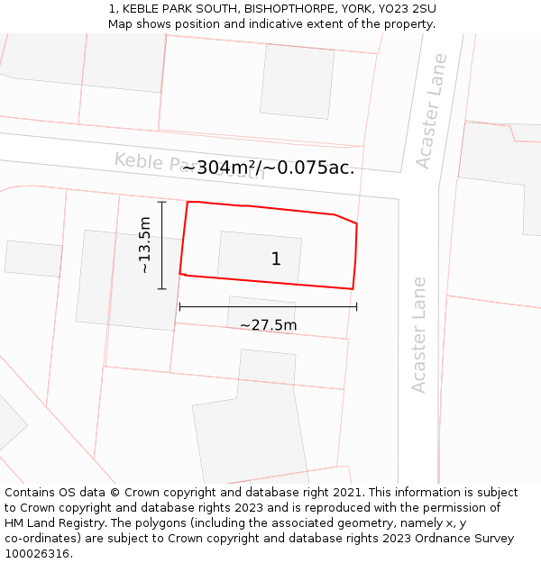 1, KEBLE PARK SOUTH, BISHOPTHORPE, YORK, YO23 2SU: Plot and title map