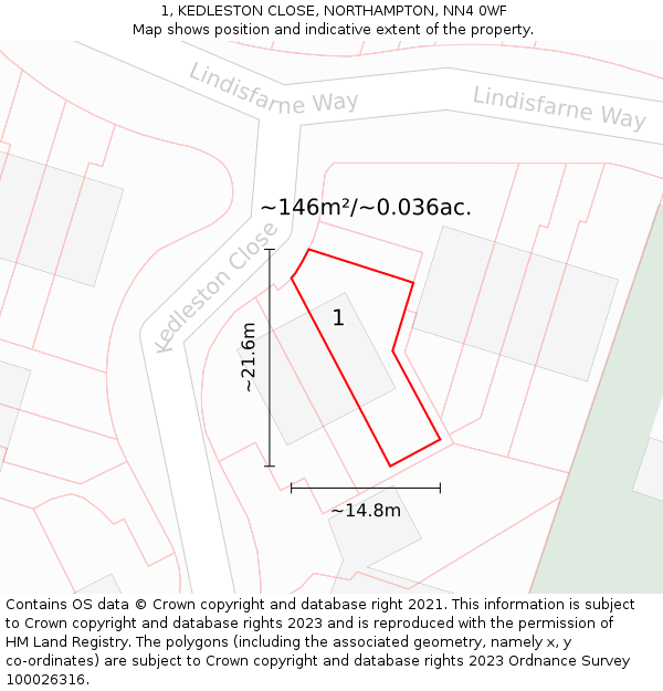 1, KEDLESTON CLOSE, NORTHAMPTON, NN4 0WF: Plot and title map
