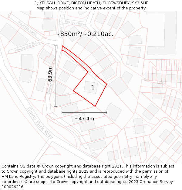 1, KELSALL DRIVE, BICTON HEATH, SHREWSBURY, SY3 5HE: Plot and title map