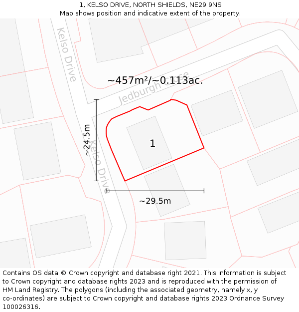 1, KELSO DRIVE, NORTH SHIELDS, NE29 9NS: Plot and title map