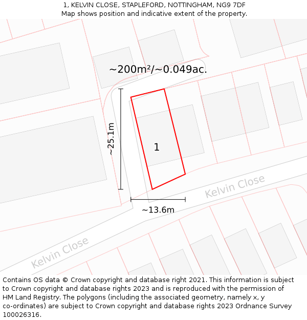 1, KELVIN CLOSE, STAPLEFORD, NOTTINGHAM, NG9 7DF: Plot and title map