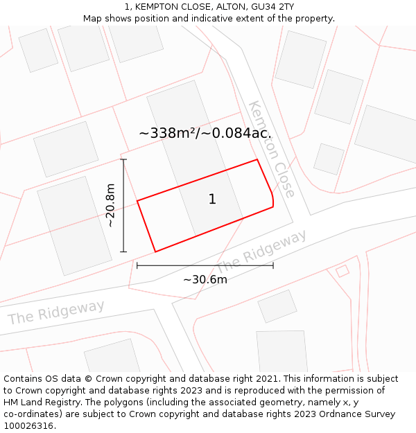 1, KEMPTON CLOSE, ALTON, GU34 2TY: Plot and title map