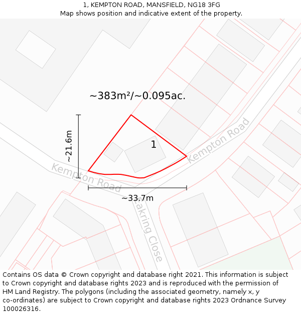1, KEMPTON ROAD, MANSFIELD, NG18 3FG: Plot and title map