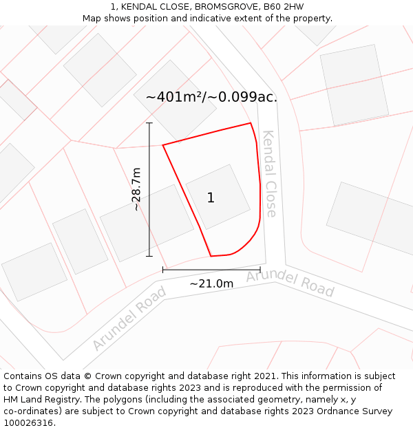 1, KENDAL CLOSE, BROMSGROVE, B60 2HW: Plot and title map