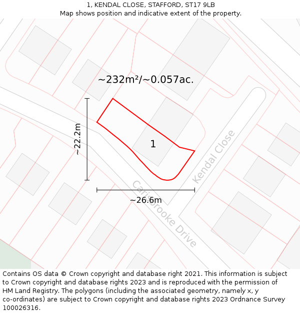 1, KENDAL CLOSE, STAFFORD, ST17 9LB: Plot and title map
