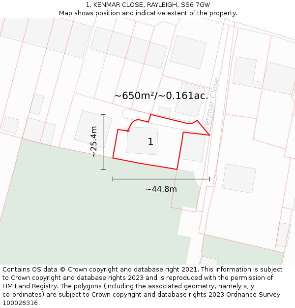 1, KENMAR CLOSE, RAYLEIGH, SS6 7GW: Plot and title map