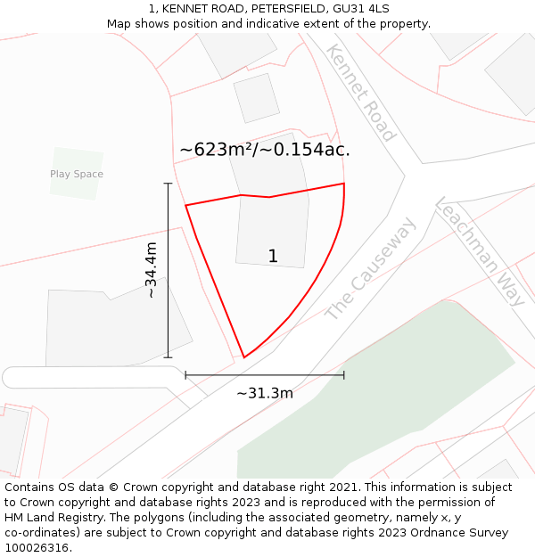 1, KENNET ROAD, PETERSFIELD, GU31 4LS: Plot and title map