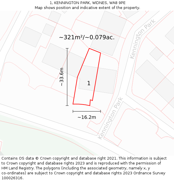 1, KENNINGTON PARK, WIDNES, WA8 9PE: Plot and title map
