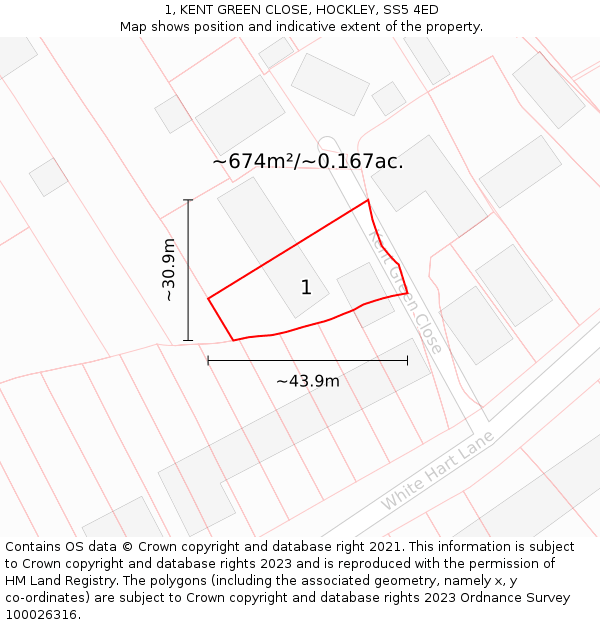 1, KENT GREEN CLOSE, HOCKLEY, SS5 4ED: Plot and title map