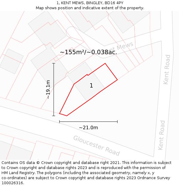 1, KENT MEWS, BINGLEY, BD16 4PY: Plot and title map