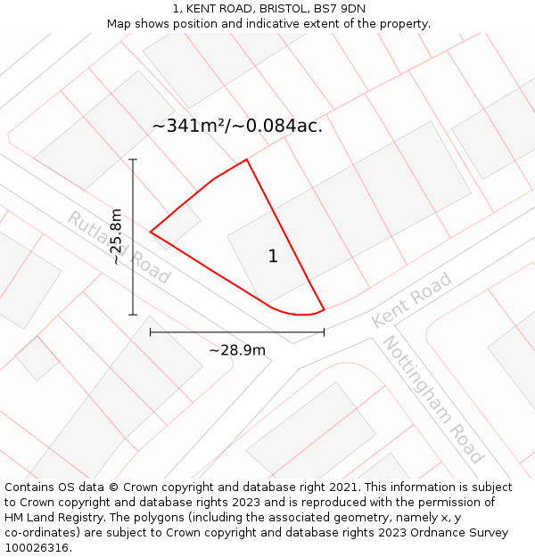 1, KENT ROAD, BRISTOL, BS7 9DN: Plot and title map
