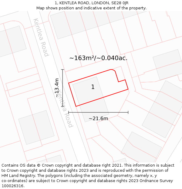 1, KENTLEA ROAD, LONDON, SE28 0JR: Plot and title map