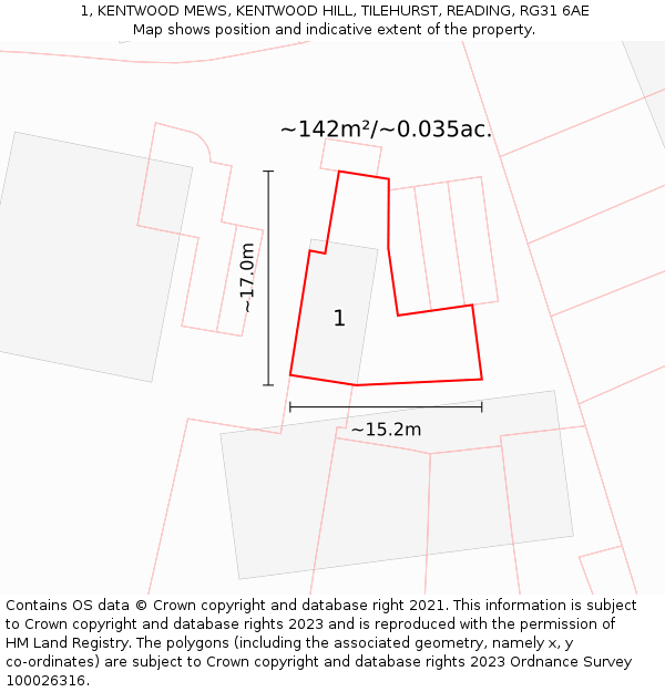 1, KENTWOOD MEWS, KENTWOOD HILL, TILEHURST, READING, RG31 6AE: Plot and title map