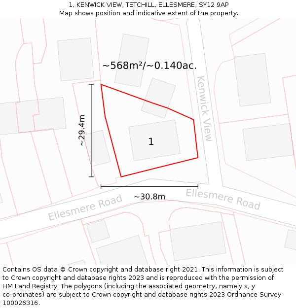 1, KENWICK VIEW, TETCHILL, ELLESMERE, SY12 9AP: Plot and title map