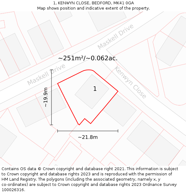 1, KENWYN CLOSE, BEDFORD, MK41 0GA: Plot and title map
