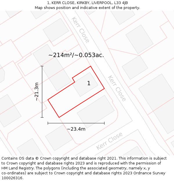 1, KERR CLOSE, KIRKBY, LIVERPOOL, L33 4JB: Plot and title map