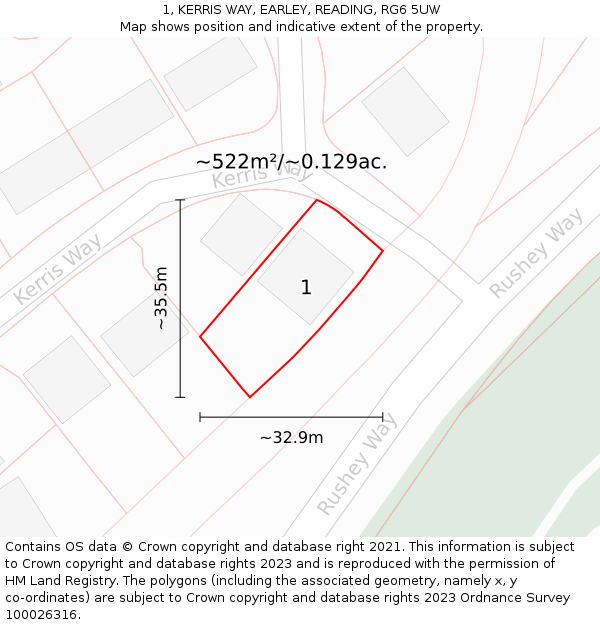 1, KERRIS WAY, EARLEY, READING, RG6 5UW: Plot and title map
