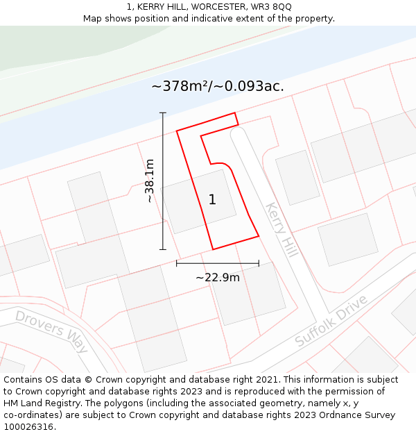 1, KERRY HILL, WORCESTER, WR3 8QQ: Plot and title map