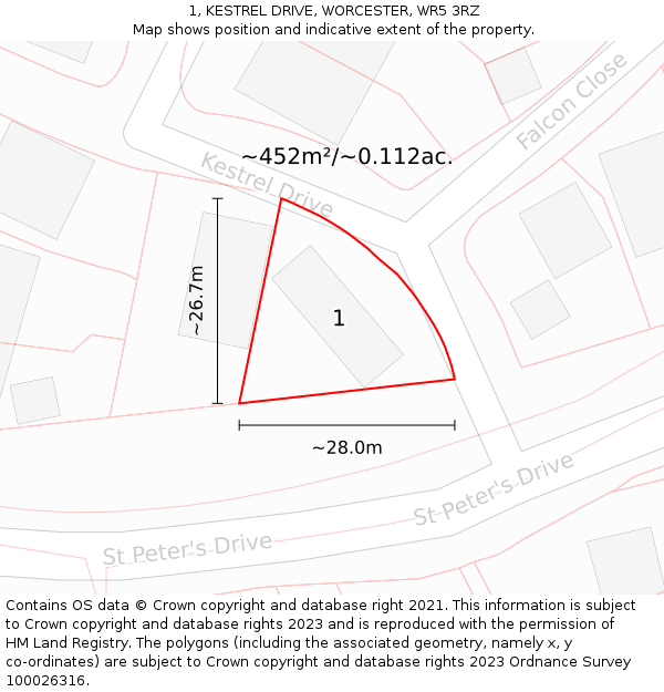 1, KESTREL DRIVE, WORCESTER, WR5 3RZ: Plot and title map