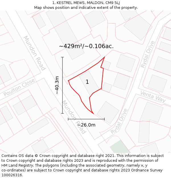1, KESTREL MEWS, MALDON, CM9 5LJ: Plot and title map