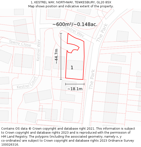 1, KESTREL WAY, NORTHWAY, TEWKESBURY, GL20 8SX: Plot and title map