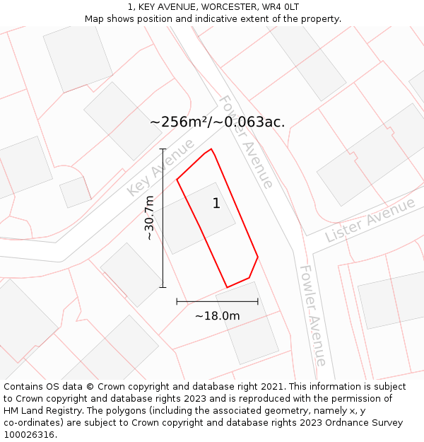 1, KEY AVENUE, WORCESTER, WR4 0LT: Plot and title map