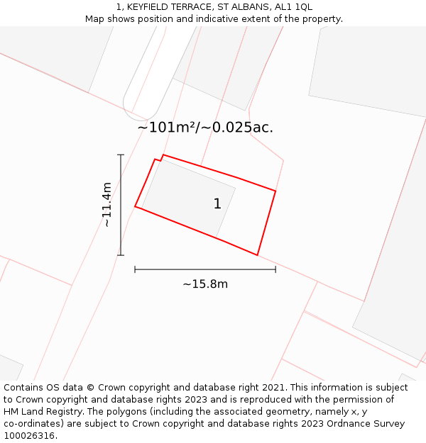 1, KEYFIELD TERRACE, ST ALBANS, AL1 1QL: Plot and title map