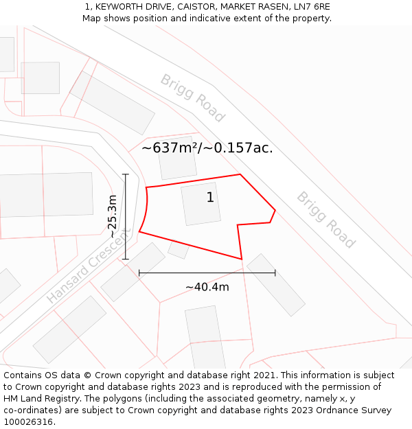 1, KEYWORTH DRIVE, CAISTOR, MARKET RASEN, LN7 6RE: Plot and title map