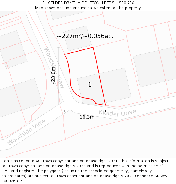 1, KIELDER DRIVE, MIDDLETON, LEEDS, LS10 4FX: Plot and title map